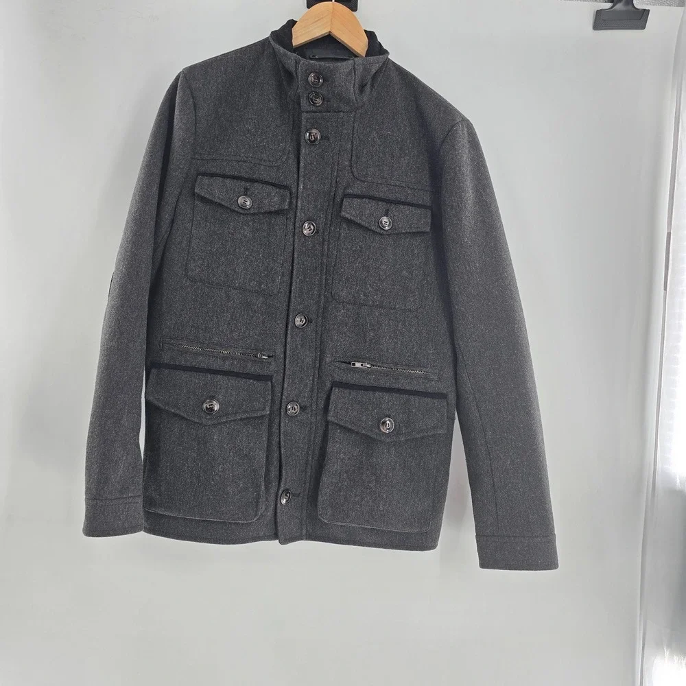 H&M Gray Pockets Recycled Wool Heavy Coat Jacket Button Zipper Pockets‎ Mens 38R